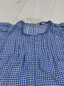 Blue Gingham Ruffle Hem Top