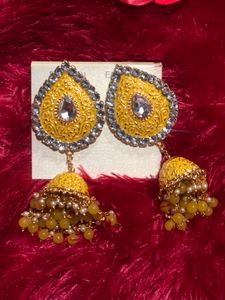 Yellow Meenakari Earrings