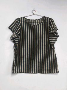 White Striped Casual Black Top