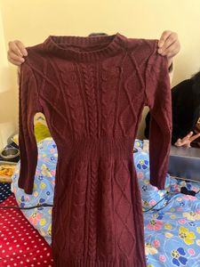 Red Cable Knit Sweater Dress