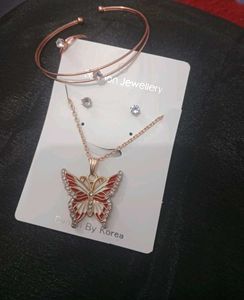 Rose Gold Butterfly Charm Jewelry Set