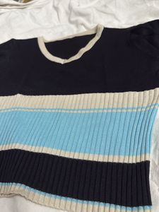 Striped V-Neck Knit Top