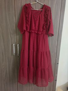 Georgette Feeding Dress. Maroon Colour
