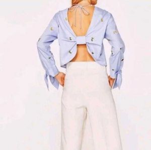 ZARA Banana Avocado Embroidery Top
