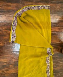 Mehendi-Olive Green Color Saree With Purple Border