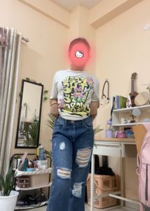 Straight Ripped Mid Waist Denim Jeans