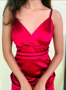 Red Satin Midi Dress