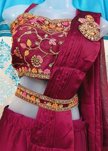 Beautiful Wine NEW Jacket  Ready To Wear Saree