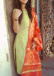 Pista Green Kurti Pent And Dupatta Set
