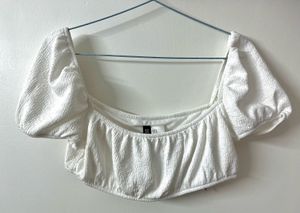 H&M White Puff Sleeve Bralette Crop Top