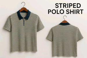 Product Title: Classic Navy &amp; Beige Striped Half-Z