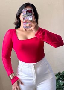 Pink Square Neck Mesh Top