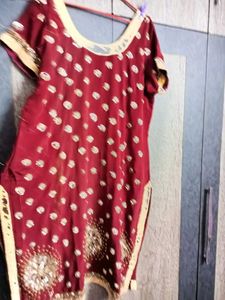 Stitched Designer Maroon &amp; Gold Sequins Suit Set