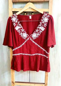 Rust Colour Embroidery Work Top Size-34