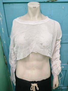 Long Sleeve Mesh Crop Top