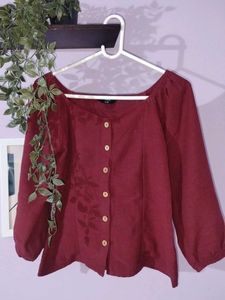 Burgundy Button-Down Top