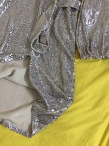 Stretchy Shiny Silver Dress Size M