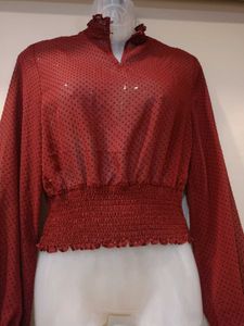 ZARA Stylish Maroon Sheer Top