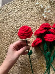 Handmade Crochet Red Rose Bouquet