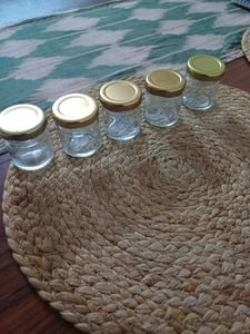 Set Of 5, 50 ml Kitchen Glass Jars With Gold Lid