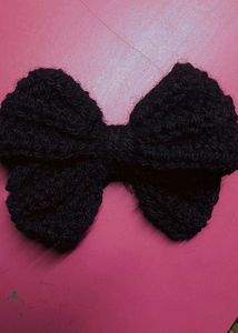 Crocheted Bow - Cream White And Black.
