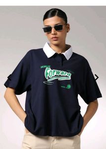 Shein Navy oversized Graphic Print Polo T-Shirt