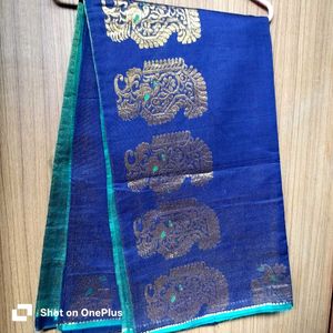 Glitter green/ Blue Silk Saree
