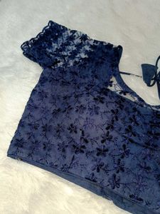 Navy Blue Floral Lace Blouse