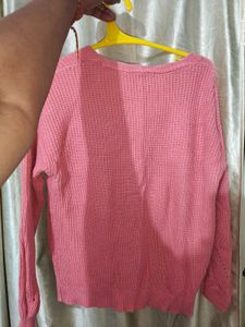 Cute Pink V-Neck Knit Sweater