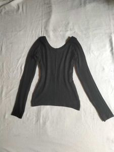 Black Ribbed Fitted Top