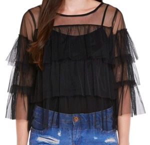 Black ruffled mesh top