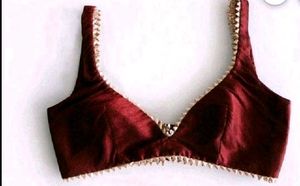 Non Padded Silk Deep Neck Blouse With Gota Lace