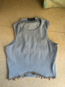 Embellished Crop Top- Blue