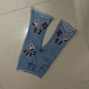 Embroidered Cotton Regular Fit Girls Jeans