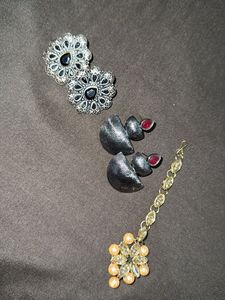 Oxidized Earrings with free Maang Tikka