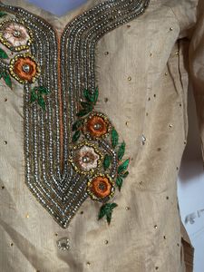 Embroidered Beige Kurti Set Of 2