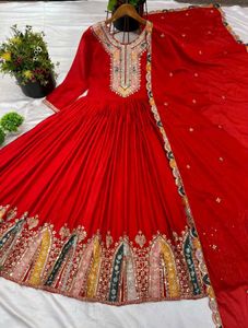 Red Embroidered Anarkali Suit