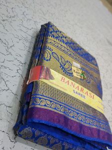 Blue &amp; Gold Banarasi Silk Saree