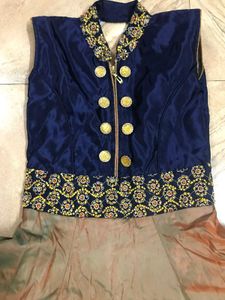Elegant Blue &amp; Gold Anarkali Dress