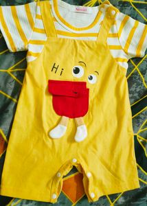 Yellow Stripe Print Romper With Hat