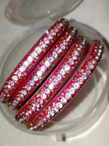 Red &amp; Crystal Bangles