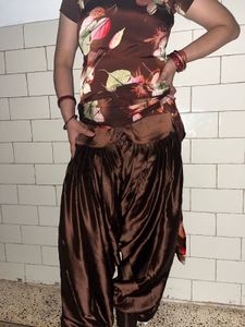 Brown Floral Print crepe Salwar Kameez Suit