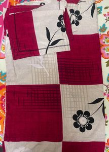 Red &amp; Beige Floral Checkered Double Bedsheet Set