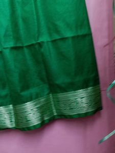 Emerald Green Silk Blend Fabric with Silver Border