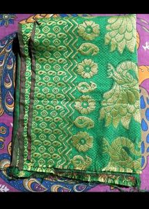 Green And Black Color Saree With Blouse Piece