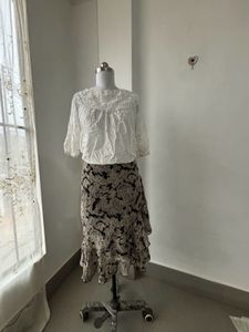 Boho White Blouse & Floral Ruffle Skirt Set