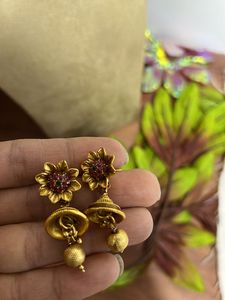Gold Tone Flower Jhumka Earrings