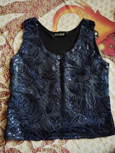 Blue Sequin Tank Top