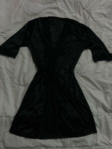 Satin LaceTrim Robe Elegant Lingerie Cover Up