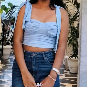 Light Blue Tie-Strap Crop Top